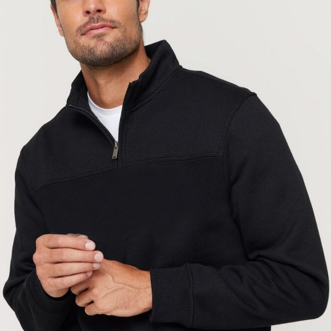 New Men's Unisex Adult Half-Zip Fleece Jumper Pullover Stand Collar Jacket Shirt, Black, 3XL V474-628688