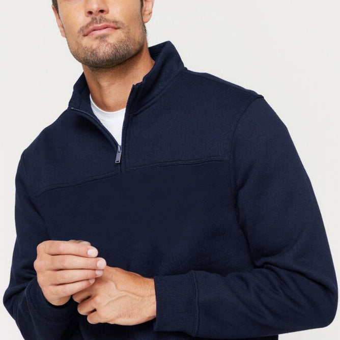 New Men's Unisex Adult Half-Zip Fleece Jumper Pullover Stand Collar Jacket Shirt, Navy, XS V474-628703