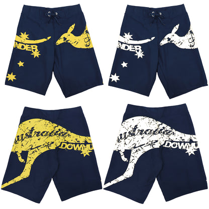 Men's Adult Board Shorts Australia Day Kangaroo Down Under Souvenir Beach Wear, Navy/White, XL V474-629720