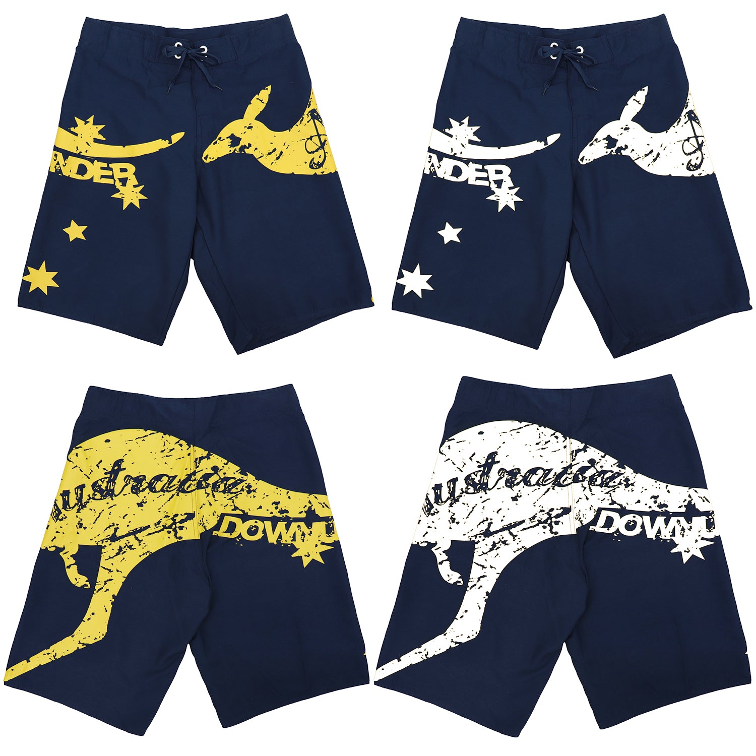 Men's Adult Board Shorts Australia Day Kangaroo Down Under Souvenir Beach Wear, Navy/Yellow, L V474-629724