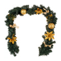 1.8m/6ft Christmas Pine Green Garland Gold Balls Flower Bows Xmas Hanging Decor, Gold, Green V474-629992