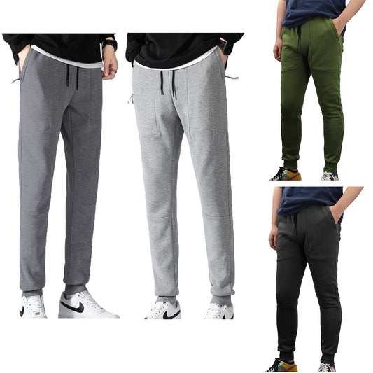 Men's Fleece Slim Trackpant Sport Joggers w Zipped Pockets Gym Casucal Trousers, Black, M V474-632983