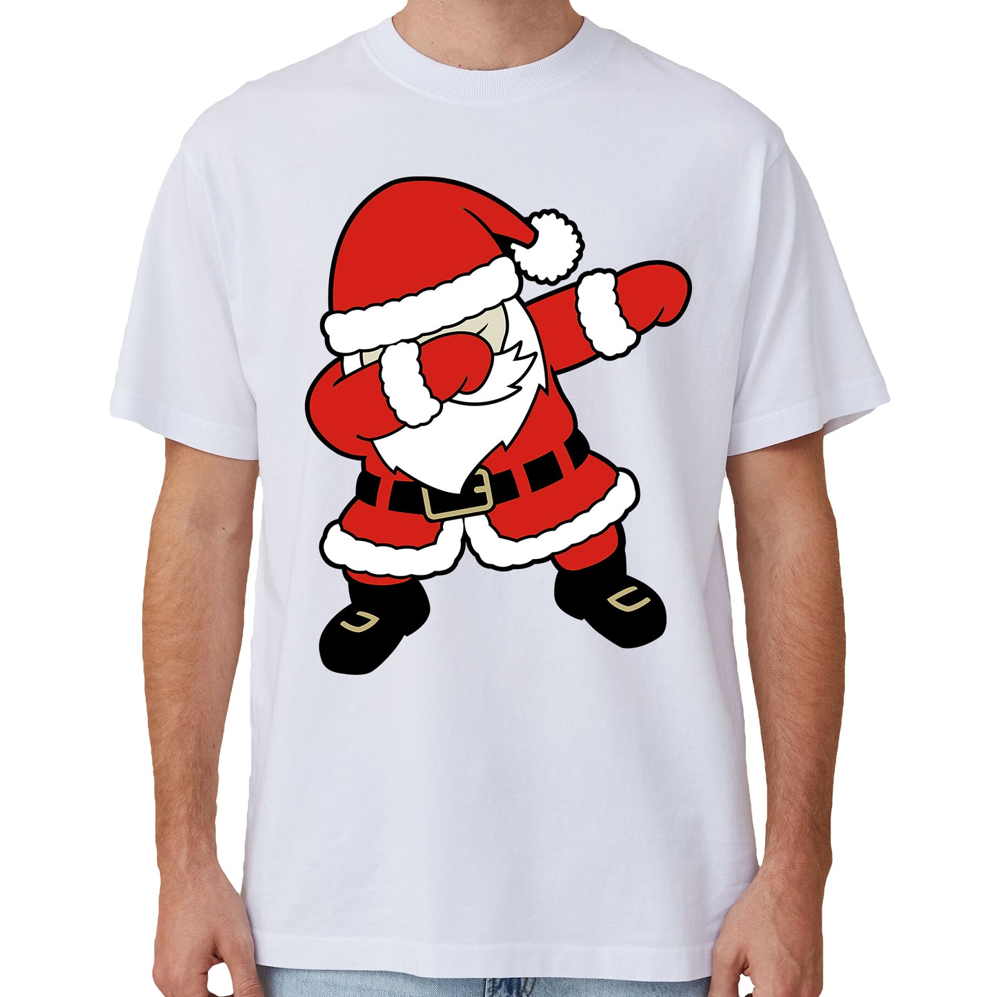 100% Cotton Christmas T-shirt Adult Unisex Tee Tops Funny Santa Party Custume, Dancing Santa (White), 3XL V474-633845