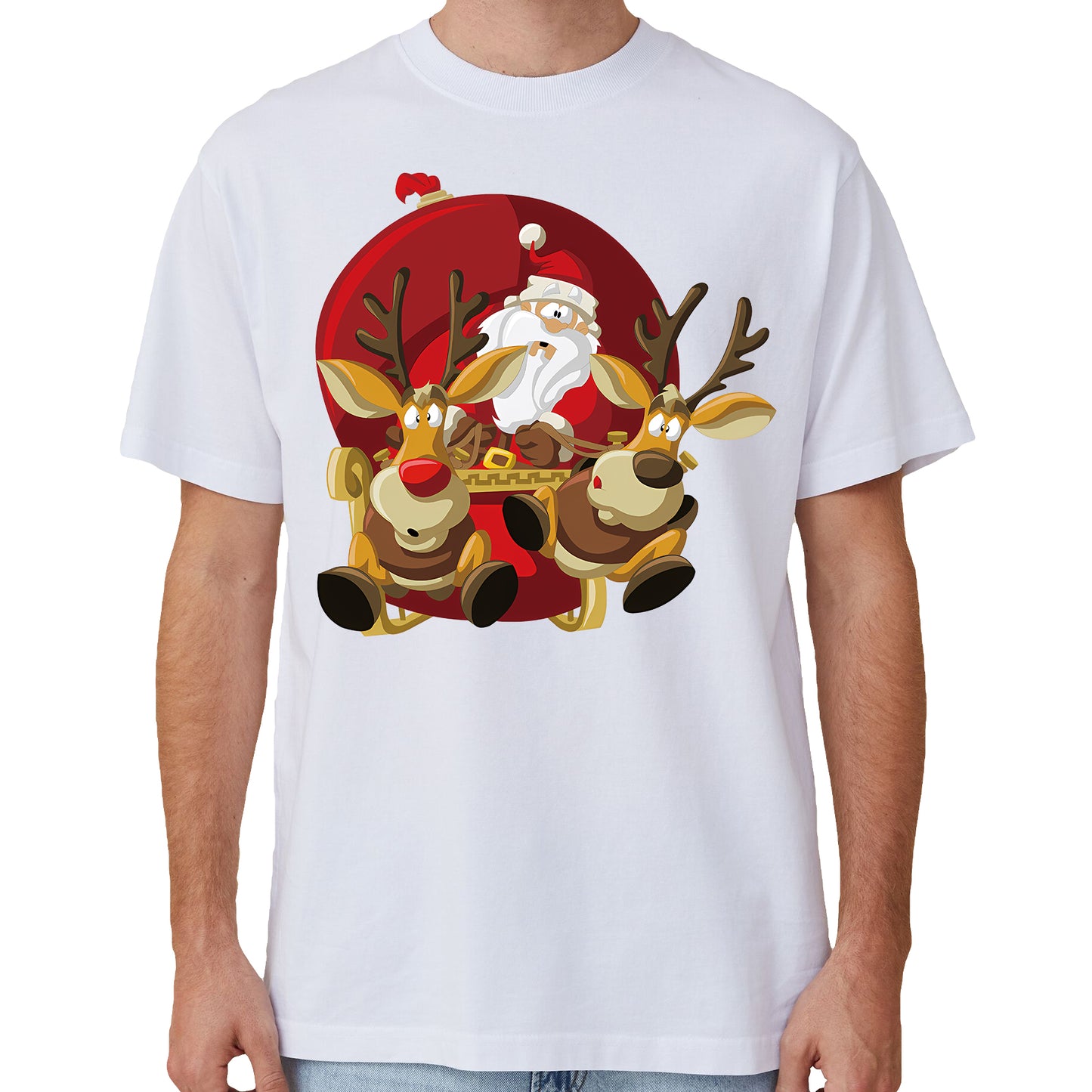 100% Cotton Christmas T-shirt Adult Unisex Tee Tops Funny Santa Party Custume, Santas Sleigh (White), 2XL V474-633850