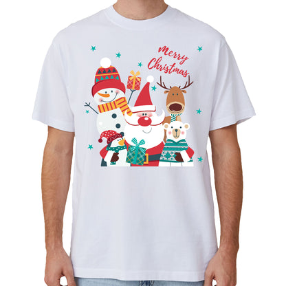 100% Cotton Christmas T-shirt Adult Unisex Tee Tops Funny Santa Party Custume, Santa Gathering (White), M V474-633853