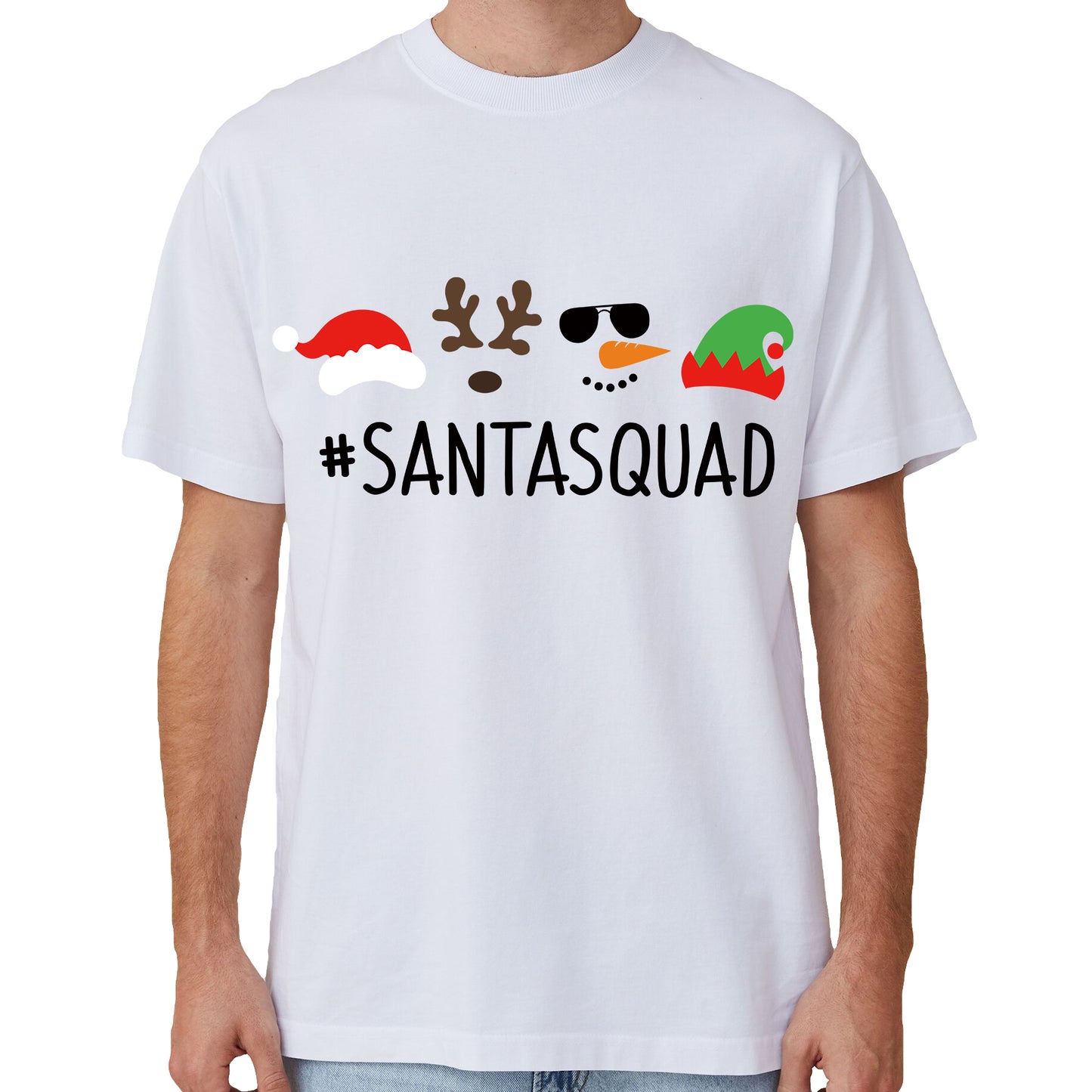 100% Cotton Christmas T-shirt Adult Unisex Tee Tops Funny Santa Party Custume, Santa Squad (White), 3XL V474-633864