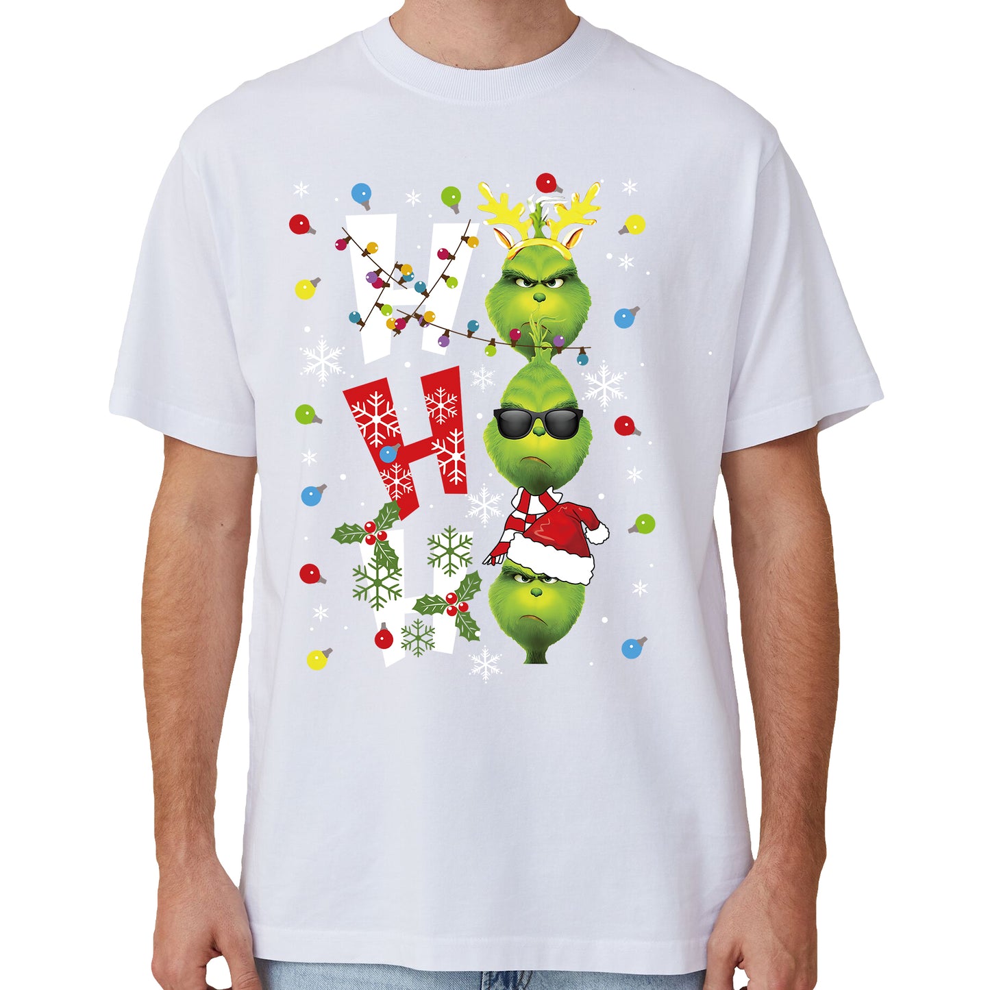 100% Cotton Christmas T-shirt Adult Unisex Tee Tops Funny Santa Party Custume, Shrek (White), S V474-633871