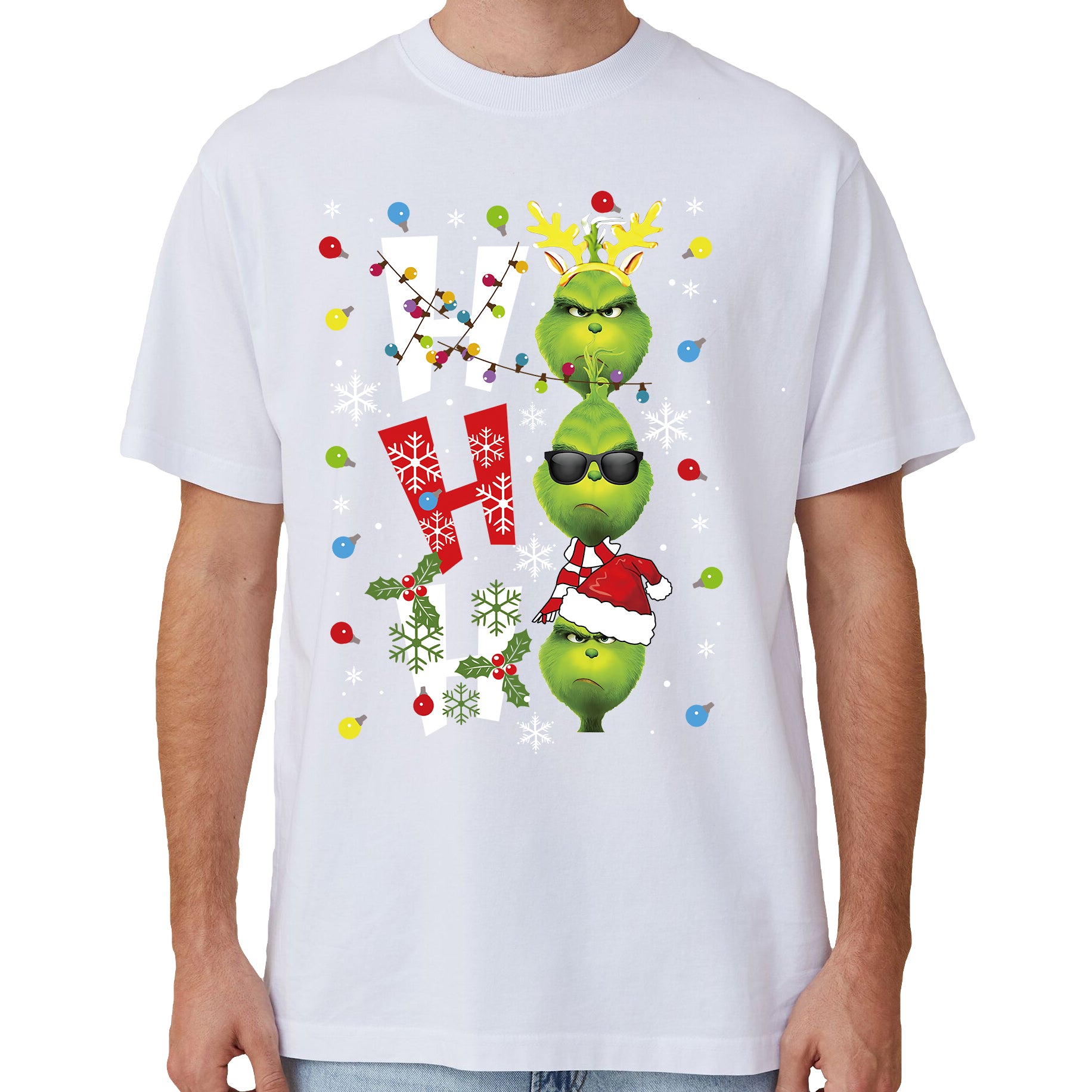 100% Cotton Christmas T-shirt Adult Unisex Tee Tops Funny Santa Party Custume, Shrek (White), 2XL V474-633876