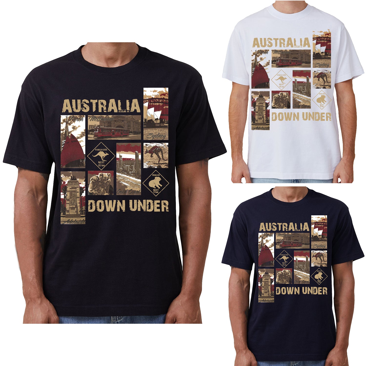 100% Cotton Australia Down Under Souvenir T-Shirt Unisex Adult Iconic Tee Top, Navy, M V474-635236