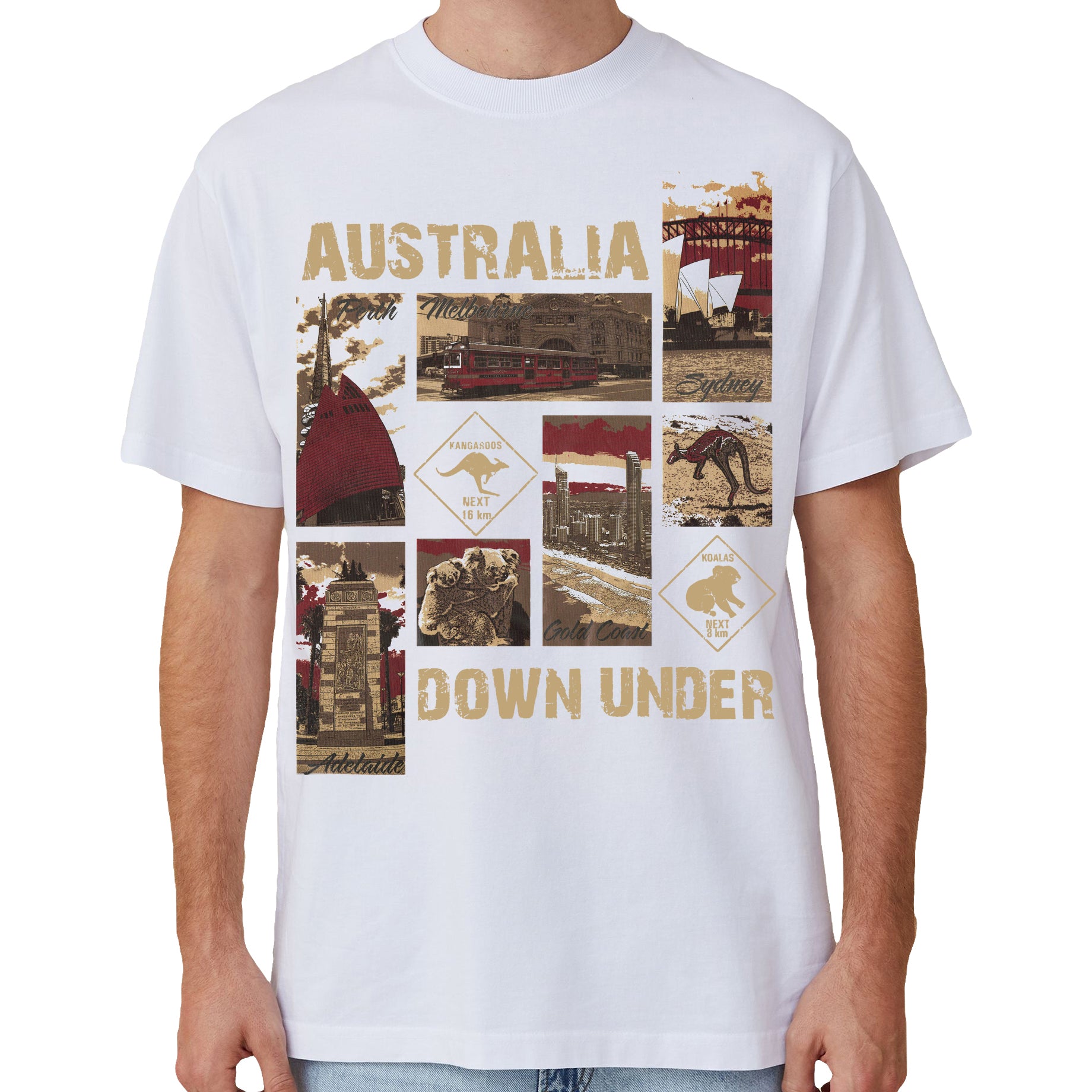 100% Cotton Australia Down Under Souvenir T-Shirt Unisex Adult Iconic Tee Top, White, M V474-635242