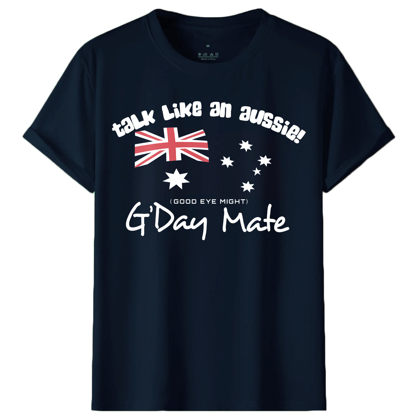 100% Cotton Australian Day Flag T-Shirt Aussie G'Day Mate Navy Souvenir Tee Top, Navy, S V474-635265