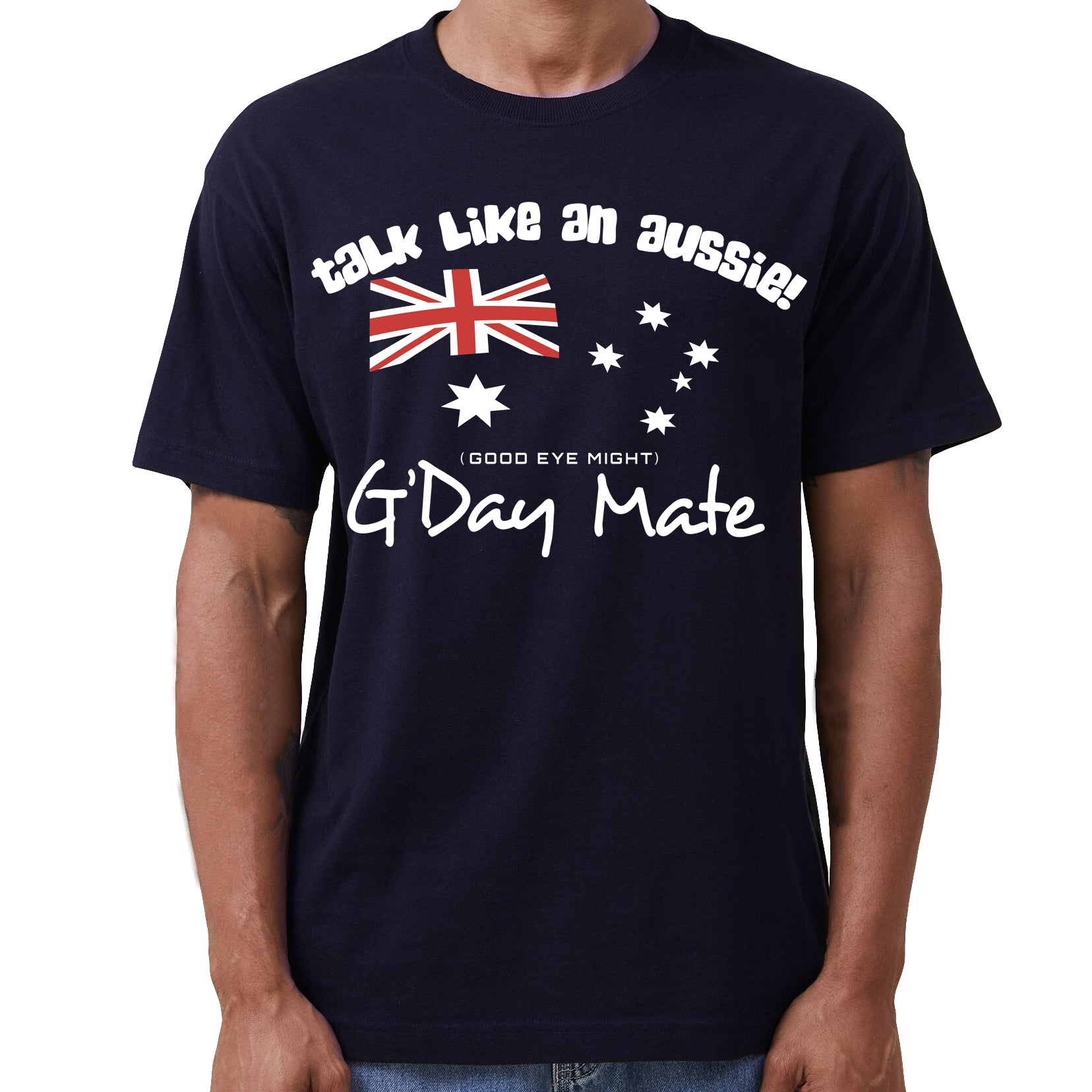 100% Cotton Australian Day Flag T-Shirt Aussie G'Day Mate Navy Souvenir Tee Top, Navy, M V474-635266