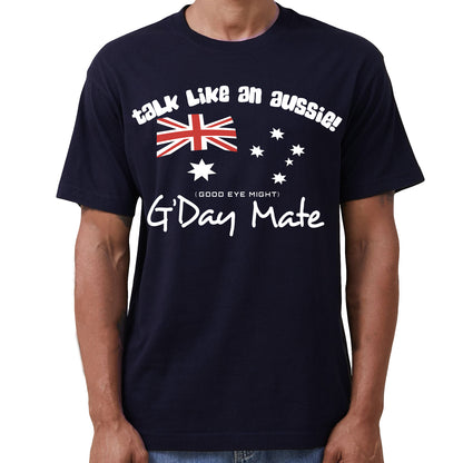 100% Cotton Australian Day Flag T-Shirt Aussie G'Day Mate Navy Souvenir Tee Top, Navy, L V474-635267