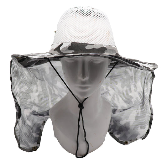 Bucket Flap Boonie Slouch Hat Wide Brim Mesh Crown Neck UV Protect Breathable, Arctic Camo V474-654787