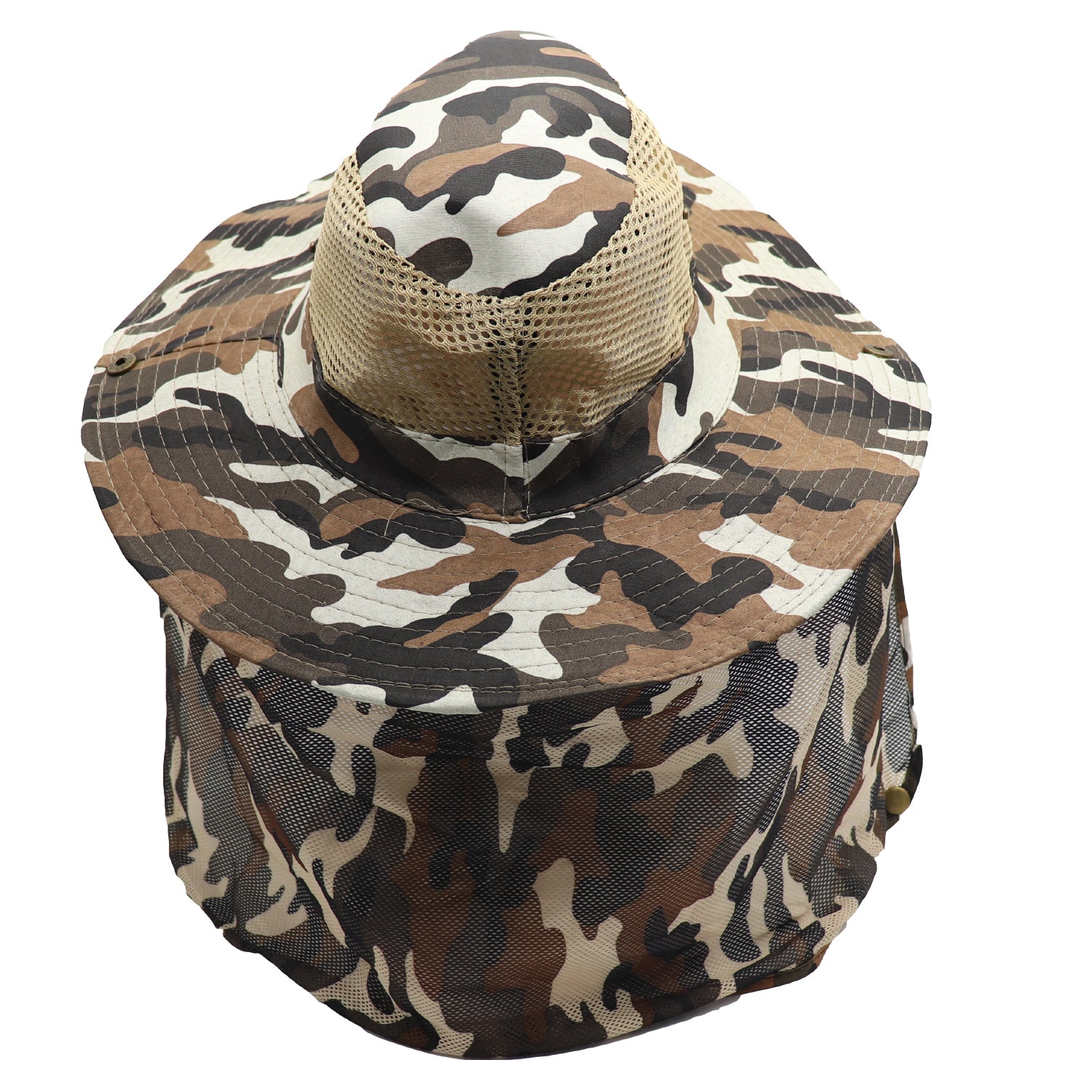 Bucket Flap Boonie Slouch Hat Wide Brim Mesh Crown Neck UV Protect Breathable, Desert Camo V474-654788