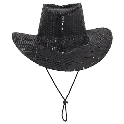 Sequin Cowboy Hat Glitter Cap Western Trilby Shiny Cowgirl Dress Up Party Wear, Black V474-654822