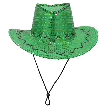 Sequin Cowboy Hat Glitter Cap Western Trilby Shiny Cowgirl Dress Up Party Wear, Green V474-654824
