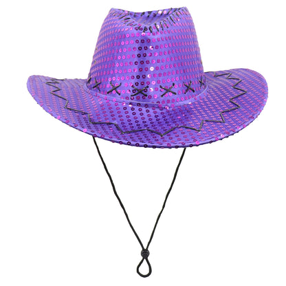 Sequin Cowboy Hat Glitter Cap Western Trilby Shiny Cowgirl Dress Up Party Wear, Purple V474-654827