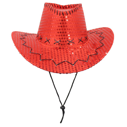 Sequin Cowboy Hat Glitter Cap Western Trilby Shiny Cowgirl Dress Up Party Wear, Red V474-654828