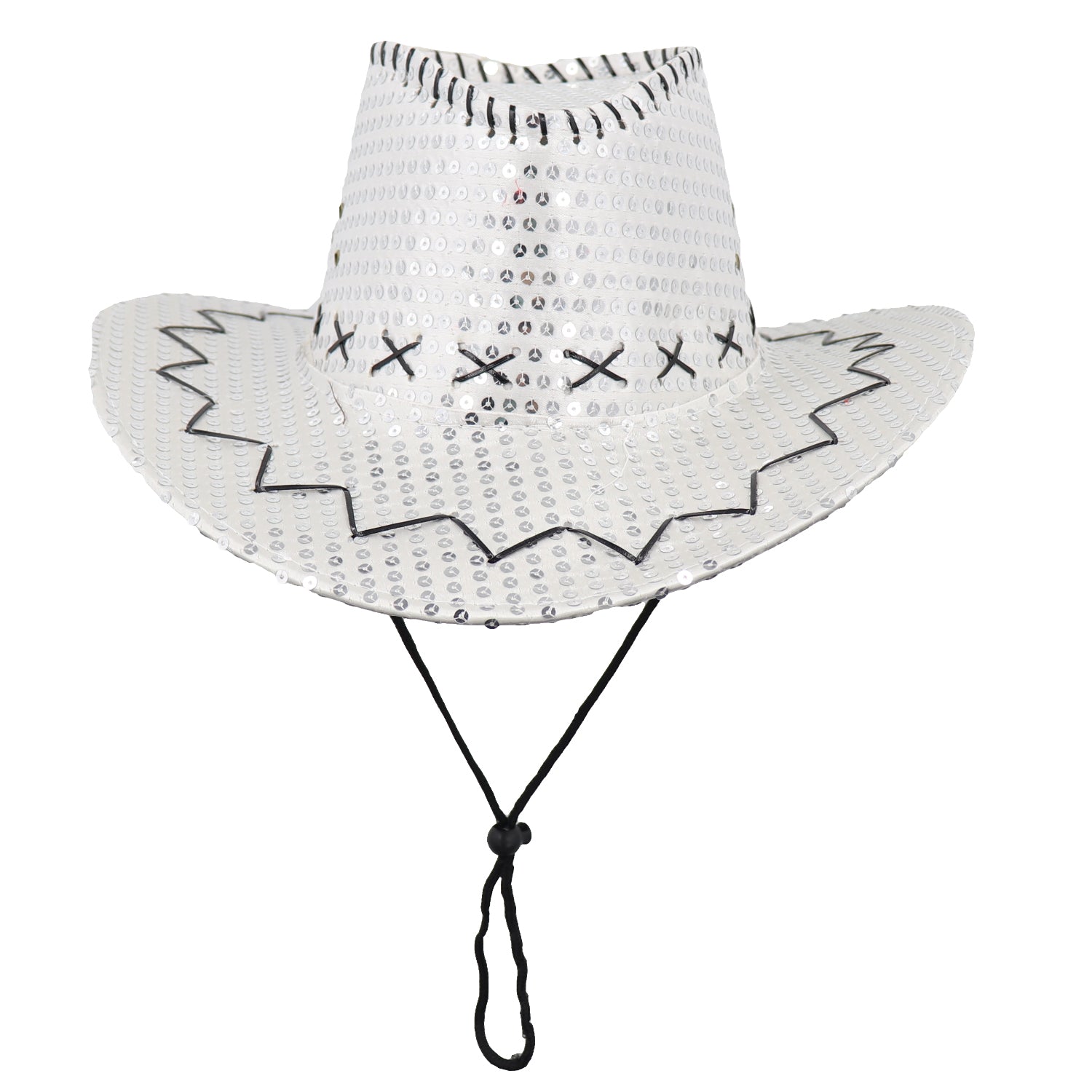 Sequin Cowboy Hat Glitter Cap Western Trilby Shiny Cowgirl Dress Up Party Wear, Silver V474-654830