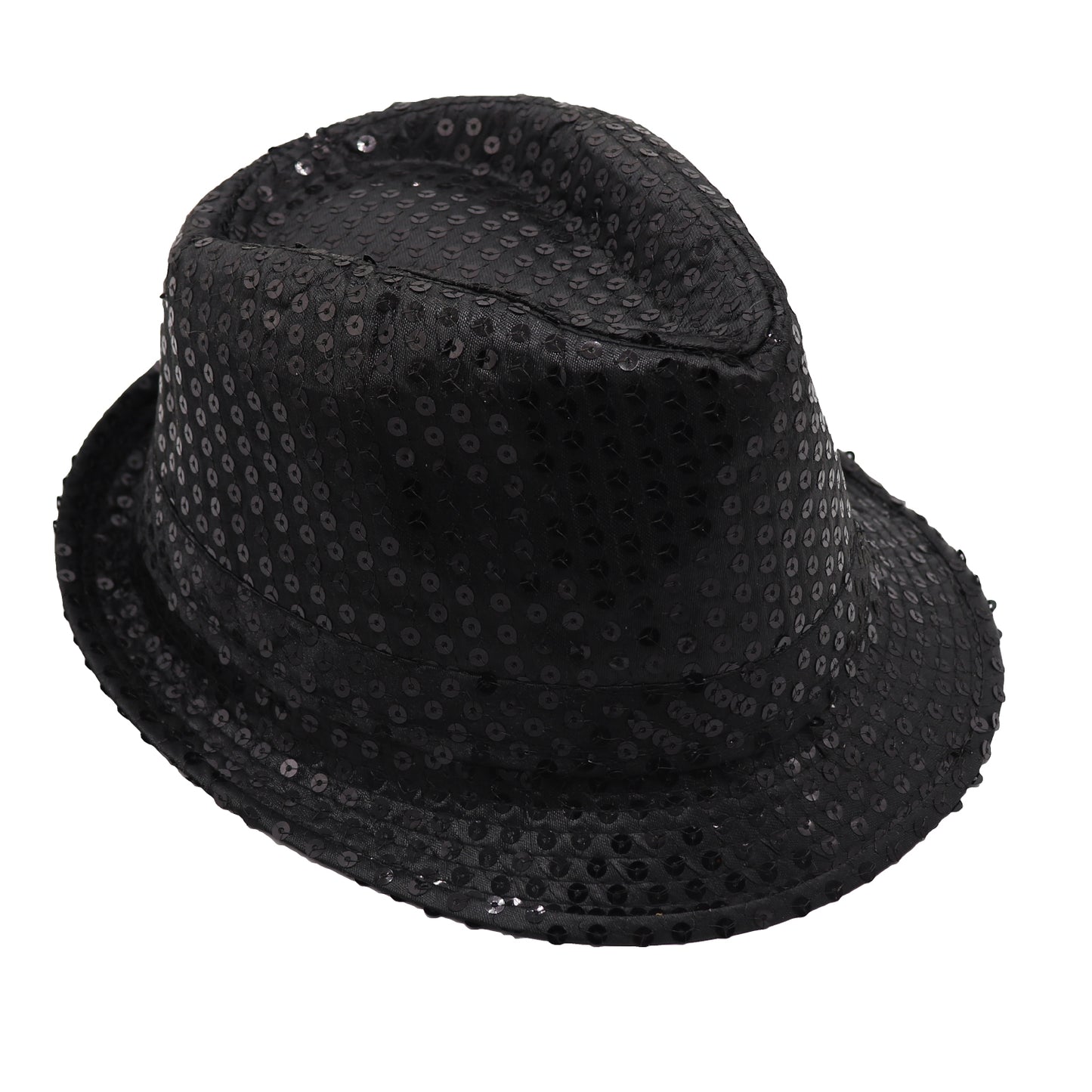 Adults Kids Unisex Sequin Fedora Hat Dance Cap Solid Jazz Party Glitter Costume, Black V474-655215