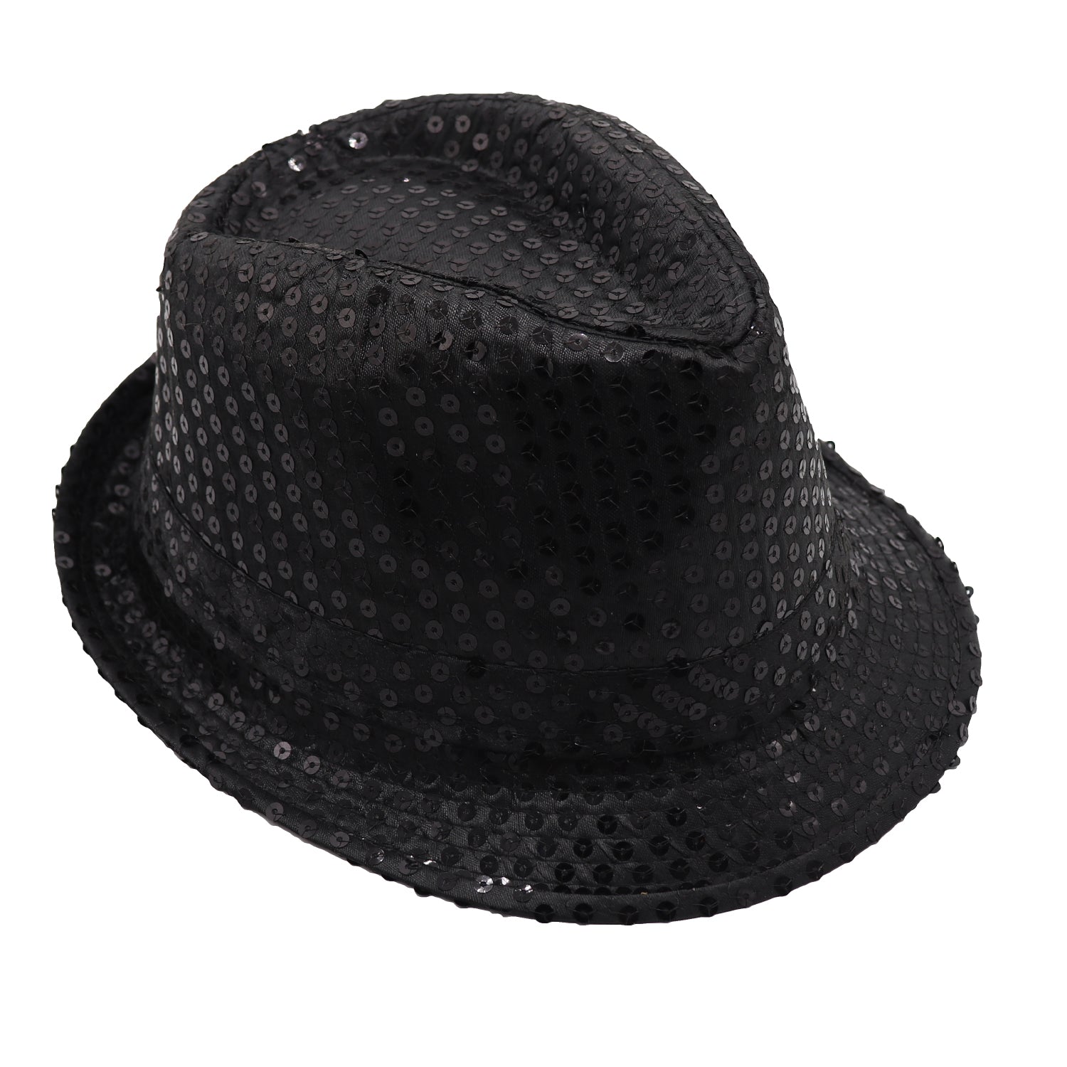 Adults Kids Unisex Sequin Fedora Hat Dance Cap Solid Jazz Party Glitter Costume, Black V474-655215