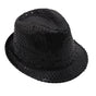 Adults Kids Unisex Sequin Fedora Hat Dance Cap Solid Jazz Party Glitter Costume, Black V474-655215