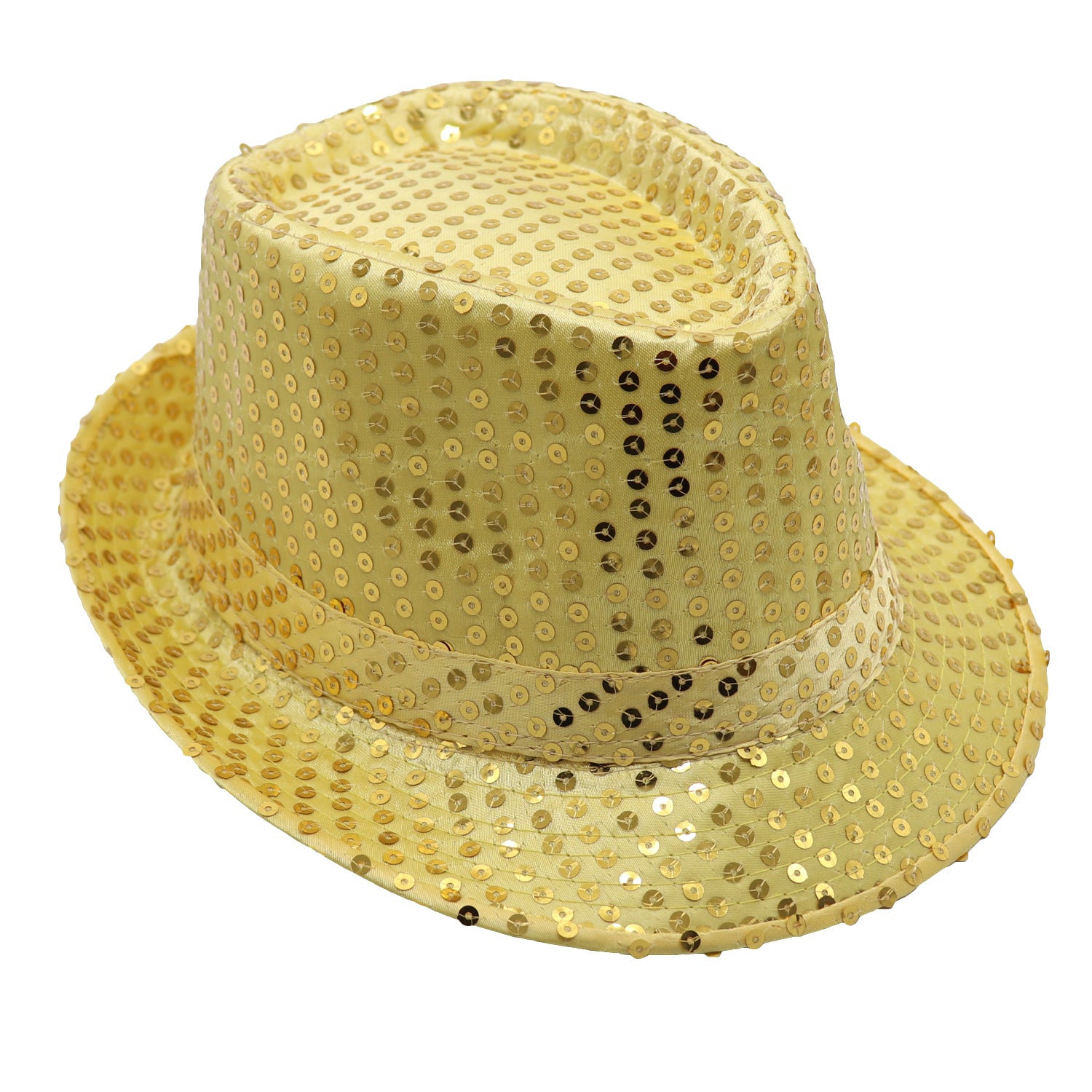 Adults Kids Unisex Sequin Fedora Hat Dance Cap Solid Jazz Party Glitter Costume, Gold V474-655216