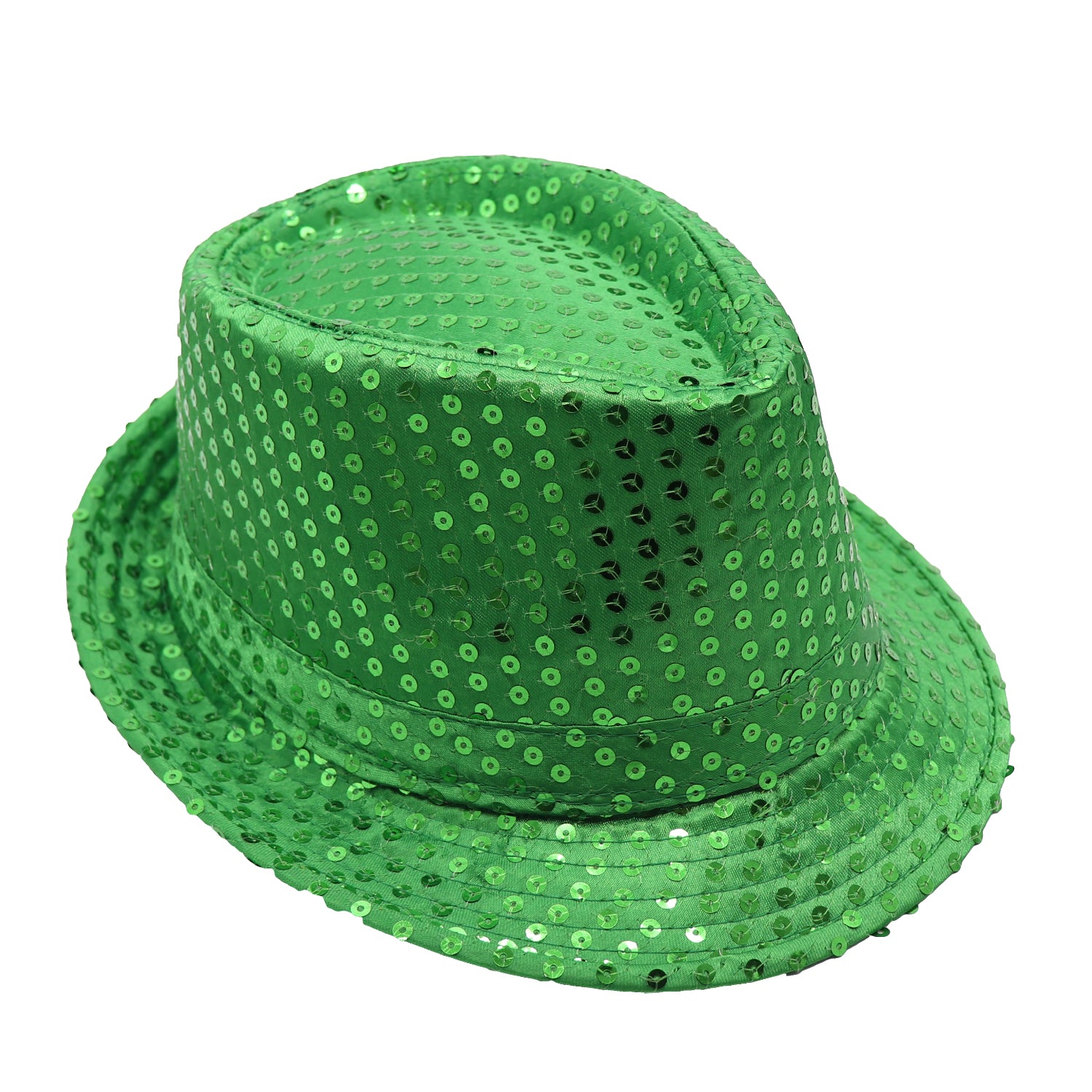 Adults Kids Unisex Sequin Fedora Hat Dance Cap Solid Jazz Party Glitter Costume, Green V474-655217