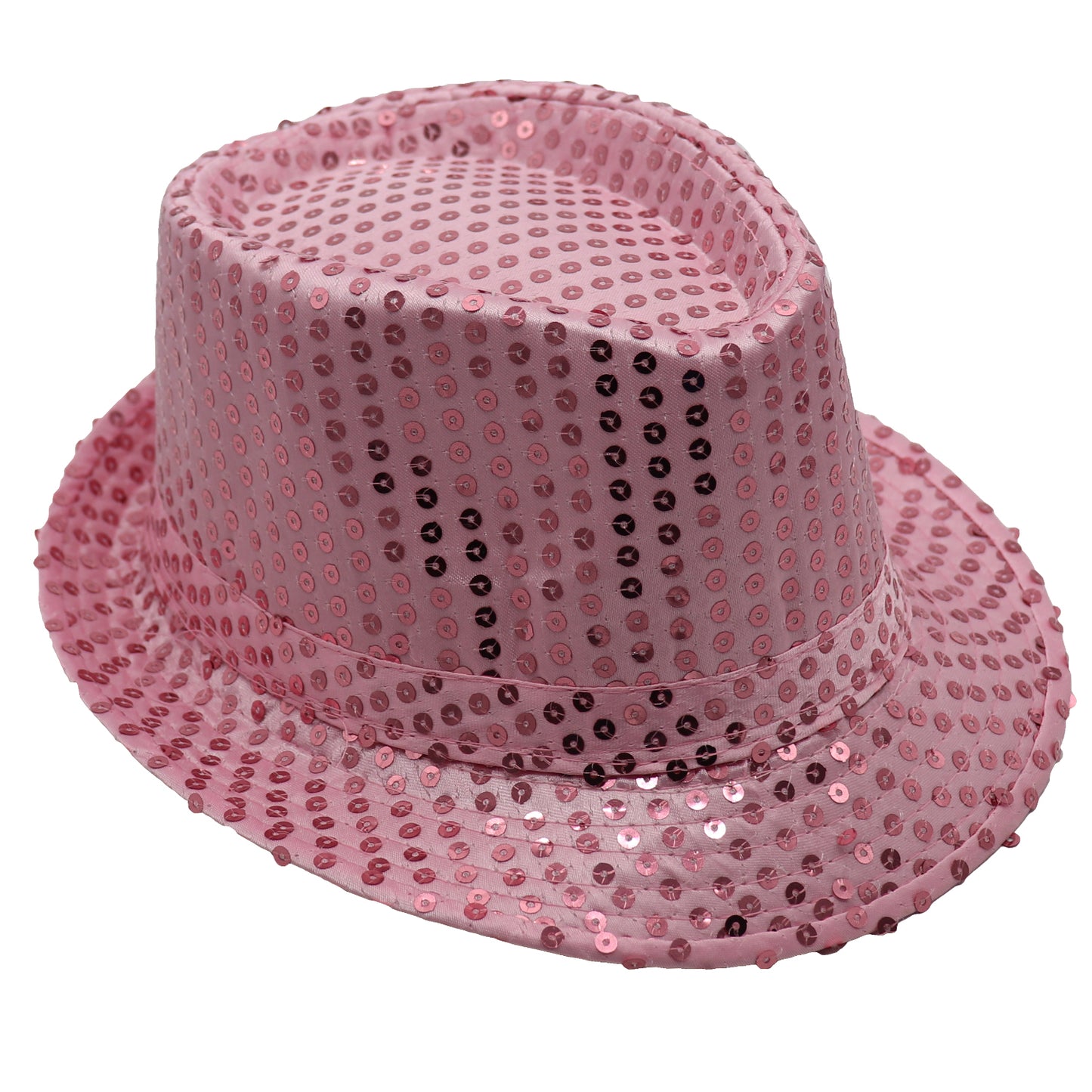 Adults Kids Unisex Sequin Fedora Hat Dance Cap Solid Jazz Party Glitter Costume, Pink V474-655218