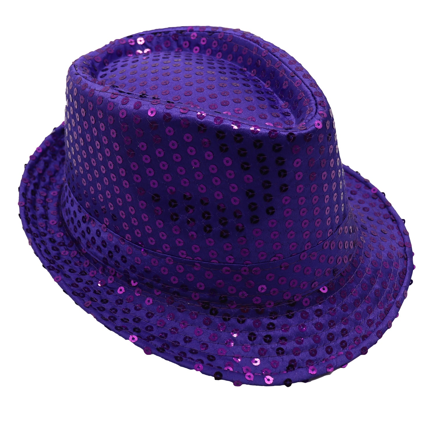 Adults Kids Unisex Sequin Fedora Hat Dance Cap Solid Jazz Party Glitter Costume, Purple V474-655219