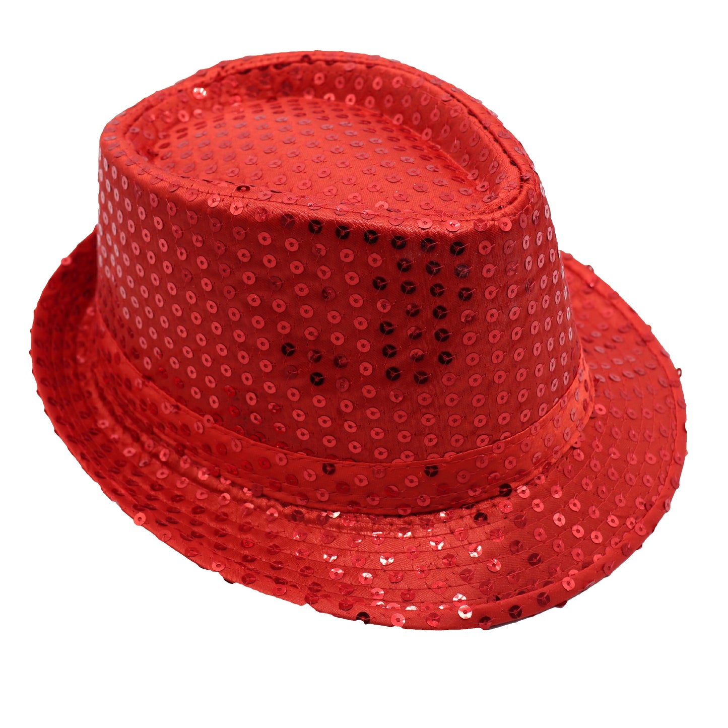 Adults Kids Unisex Sequin Fedora Hat Dance Cap Solid Jazz Party Glitter Costume, Red V474-655220