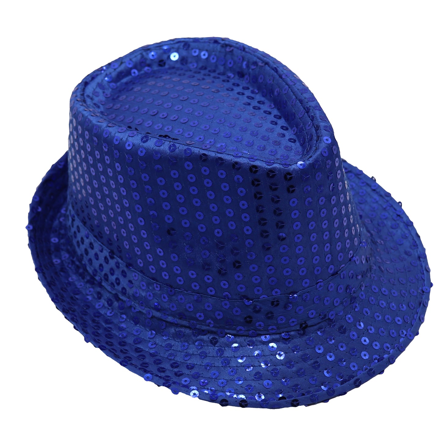 Adults Kids Unisex Sequin Fedora Hat Dance Cap Solid Jazz Party Glitter Costume, Royal Blue V474-655221