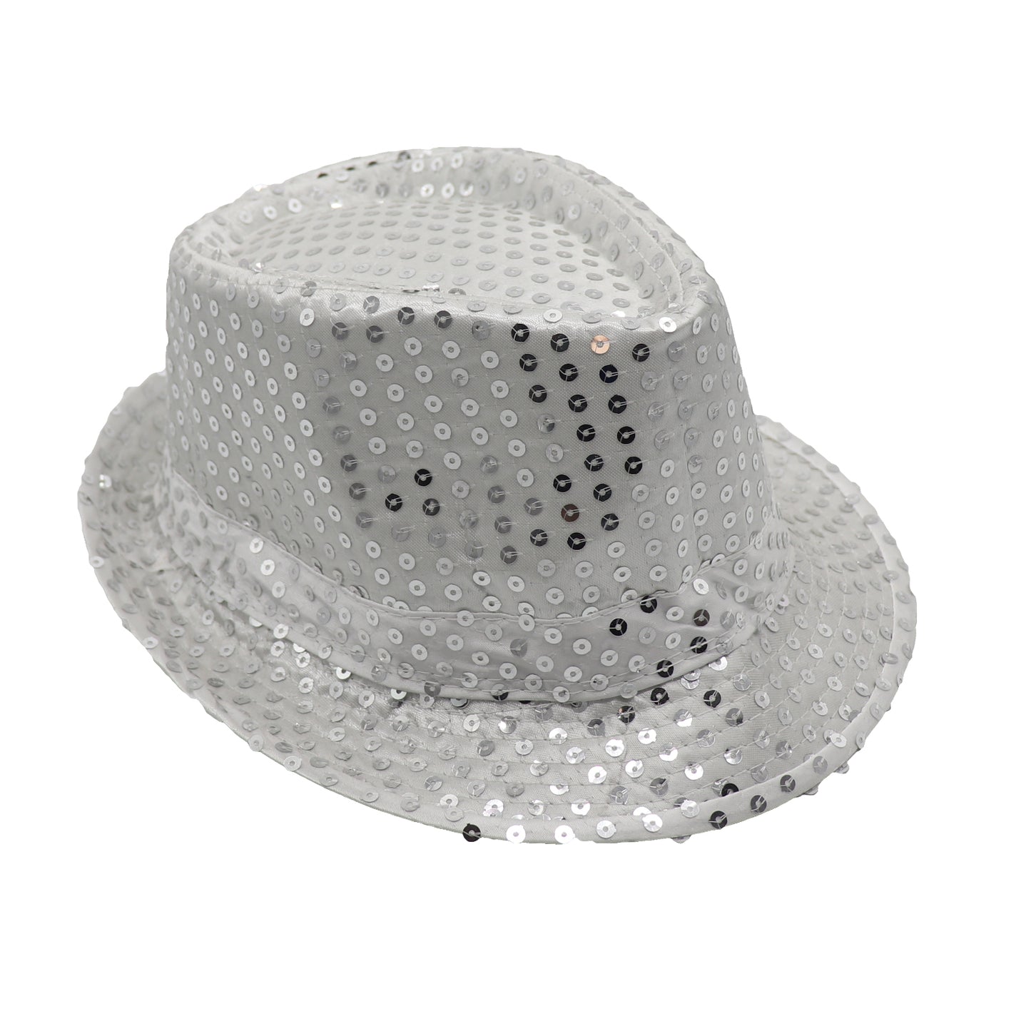 Adults Kids Unisex Sequin Fedora Hat Dance Cap Solid Jazz Party Glitter Costume, Silver V474-655222