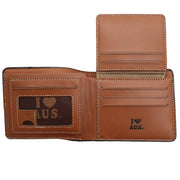 Mens Wallet Australian Kangaroo Leather Bifold Souvenir Gift Coin Card Holder, Black & Tan Boomerang V474-662763