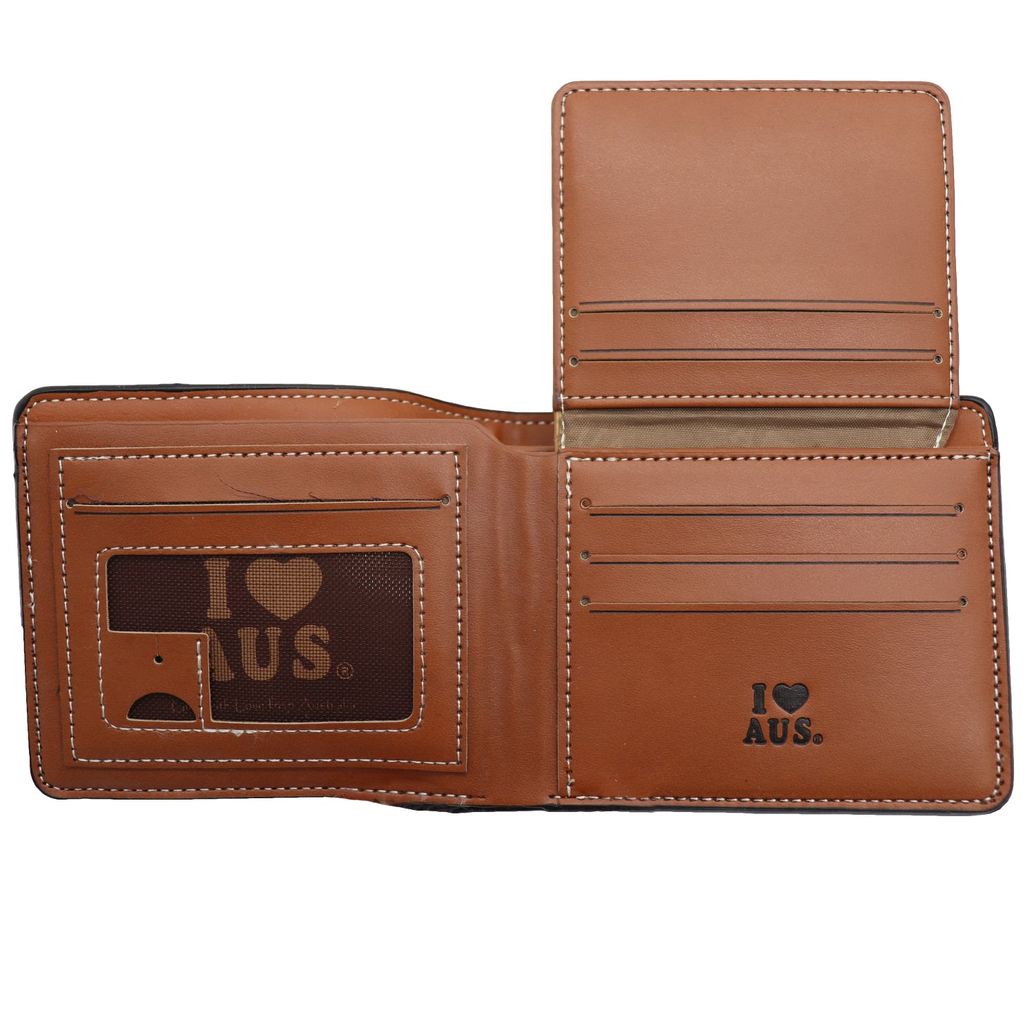 Mens Wallet Australian Kangaroo Leather Bifold Souvenir Gift Coin Card Holder, Black & Tan Boomerang V474-662763