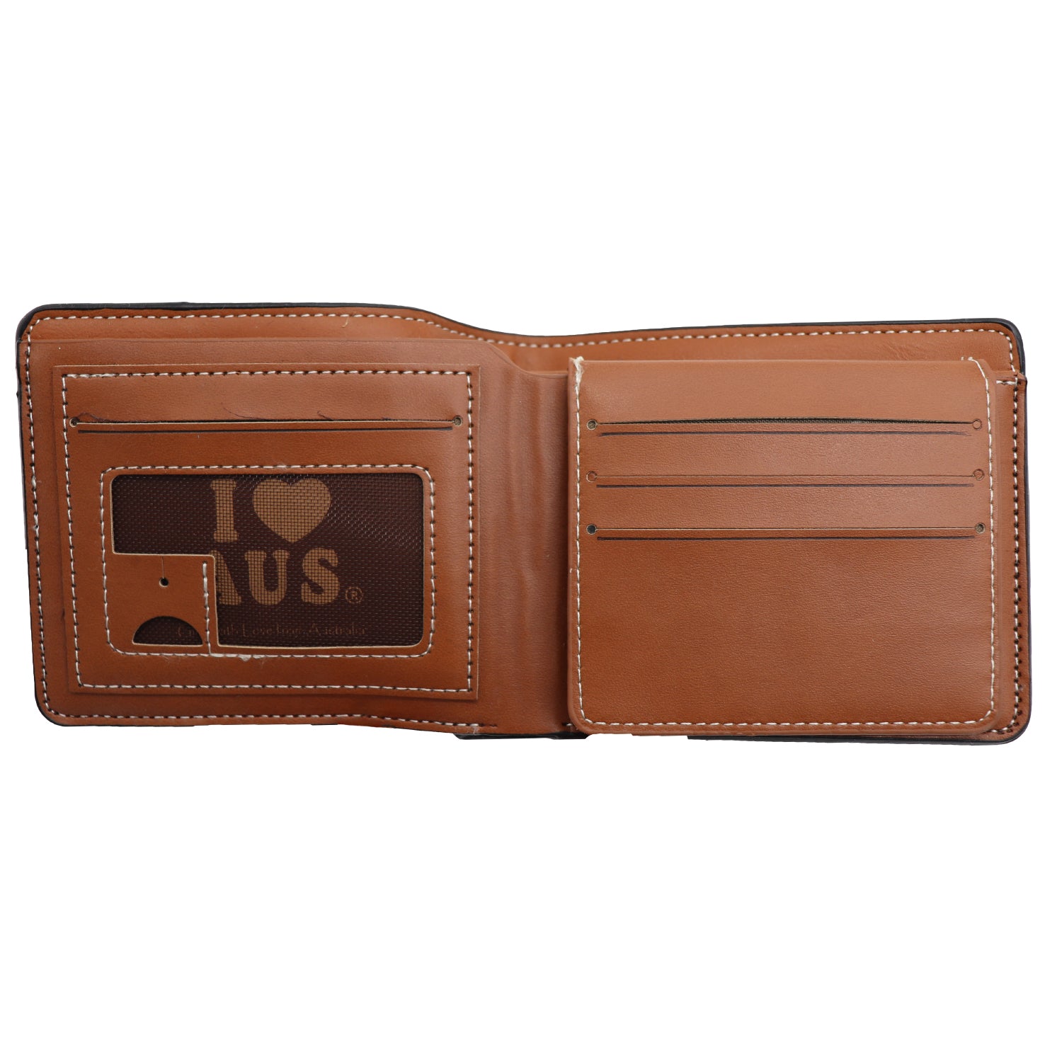Mens Wallet Australian Kangaroo Leather Bifold Souvenir Gift Coin Card Holder, Black & Tan Boomerang V474-662763