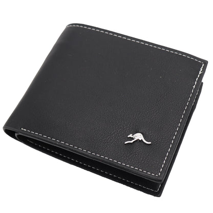 Mens Wallet Australian Kangaroo Leather Bifold Souvenir Gift Coin Card Holder, Black Kangaroo V474-662764