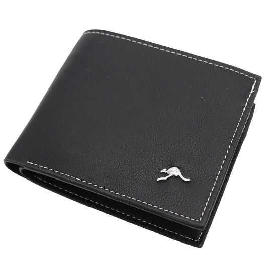 Mens Wallet Australian Kangaroo Leather Bifold Souvenir Gift Coin Card Holder, Black Kangaroo V474-662764