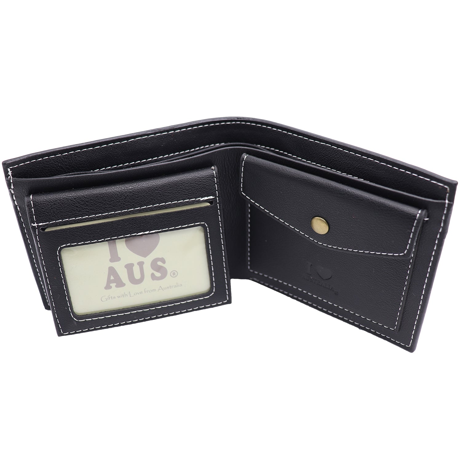 Mens Wallet Australian Kangaroo Leather Bifold Souvenir Gift Coin Card Holder, Black Kangaroo V474-662764