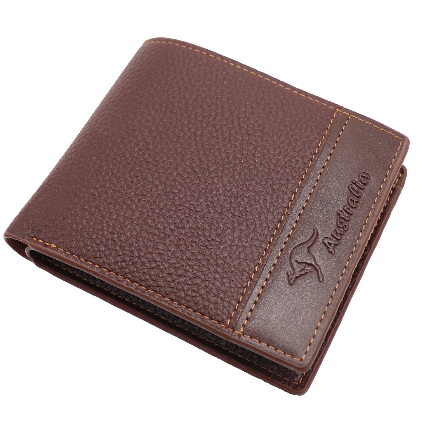 Mens Wallet Australian Kangaroo Leather Bifold Souvenir Gift Coin Card Holder, Brown Textured V474-662765