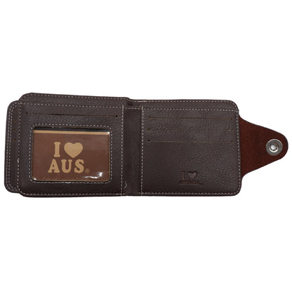 Mens Wallet Australian Kangaroo Leather Bifold Souvenir Gift Coin Card Holder, Dark Brown Snap V474-662767