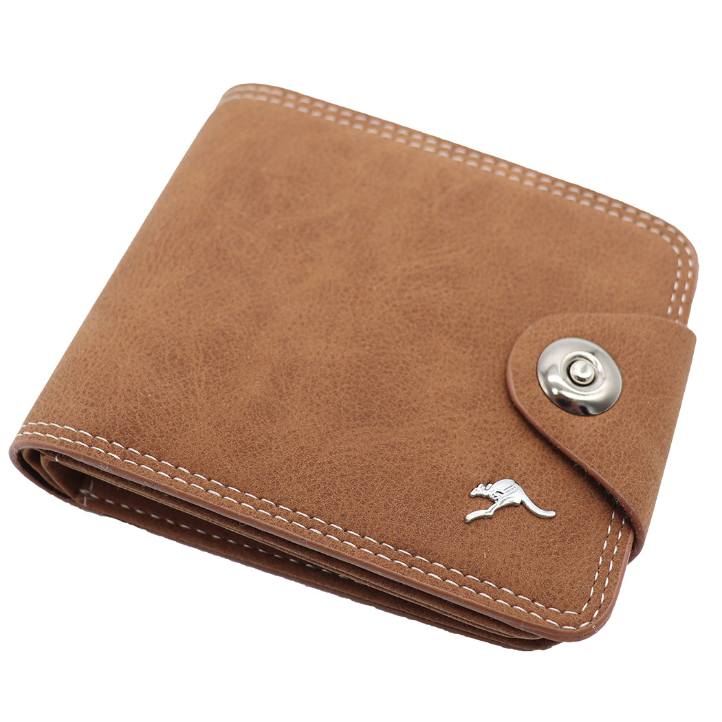 Mens Wallet Australian Kangaroo Leather Bifold Souvenir Gift Coin Card Holder, Light Brown Snap V474-662768
