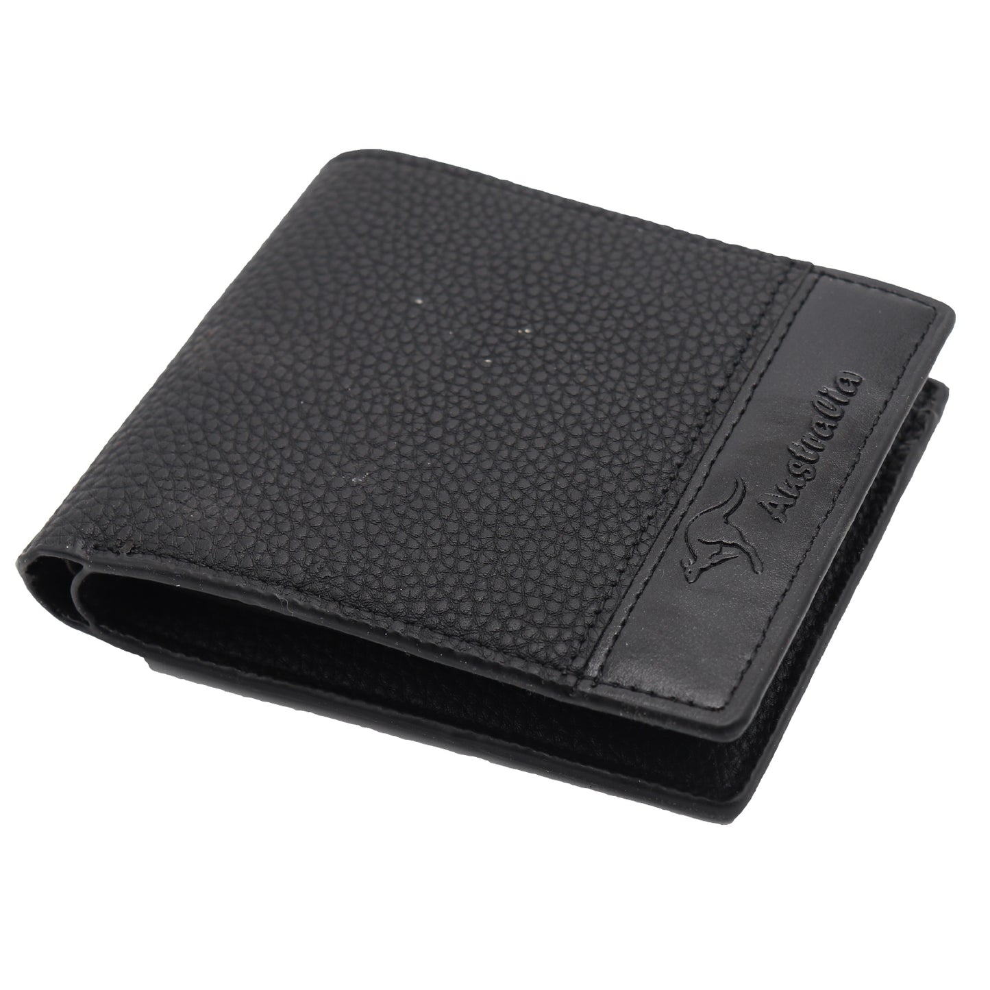 Mens Wallet Australian Kangaroo Leather Bifold Souvenir Gift Coin Card Holder, Midnight Black Textured V474-662769