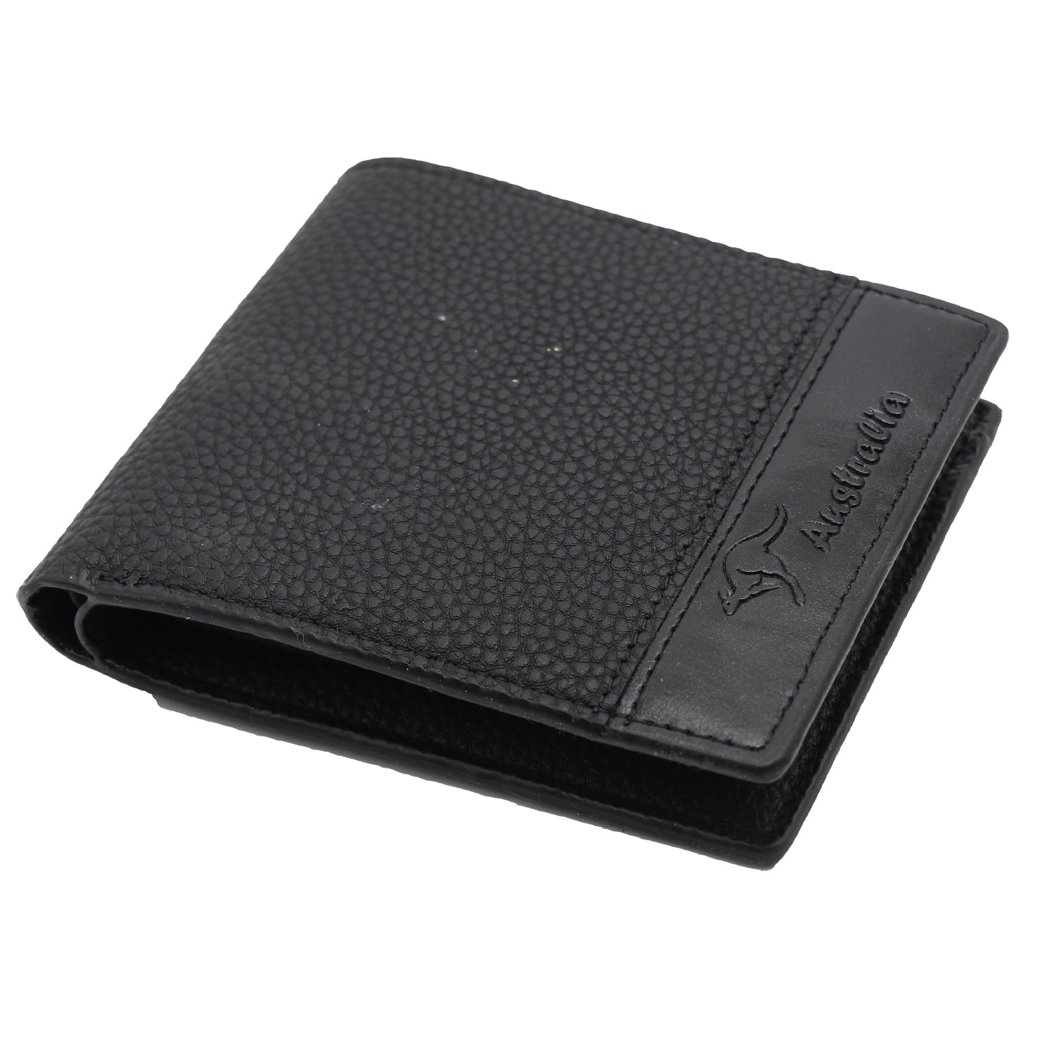 Mens Wallet Australian Kangaroo Leather Bifold Souvenir Gift Coin Card Holder, Midnight Black Textured V474-662769