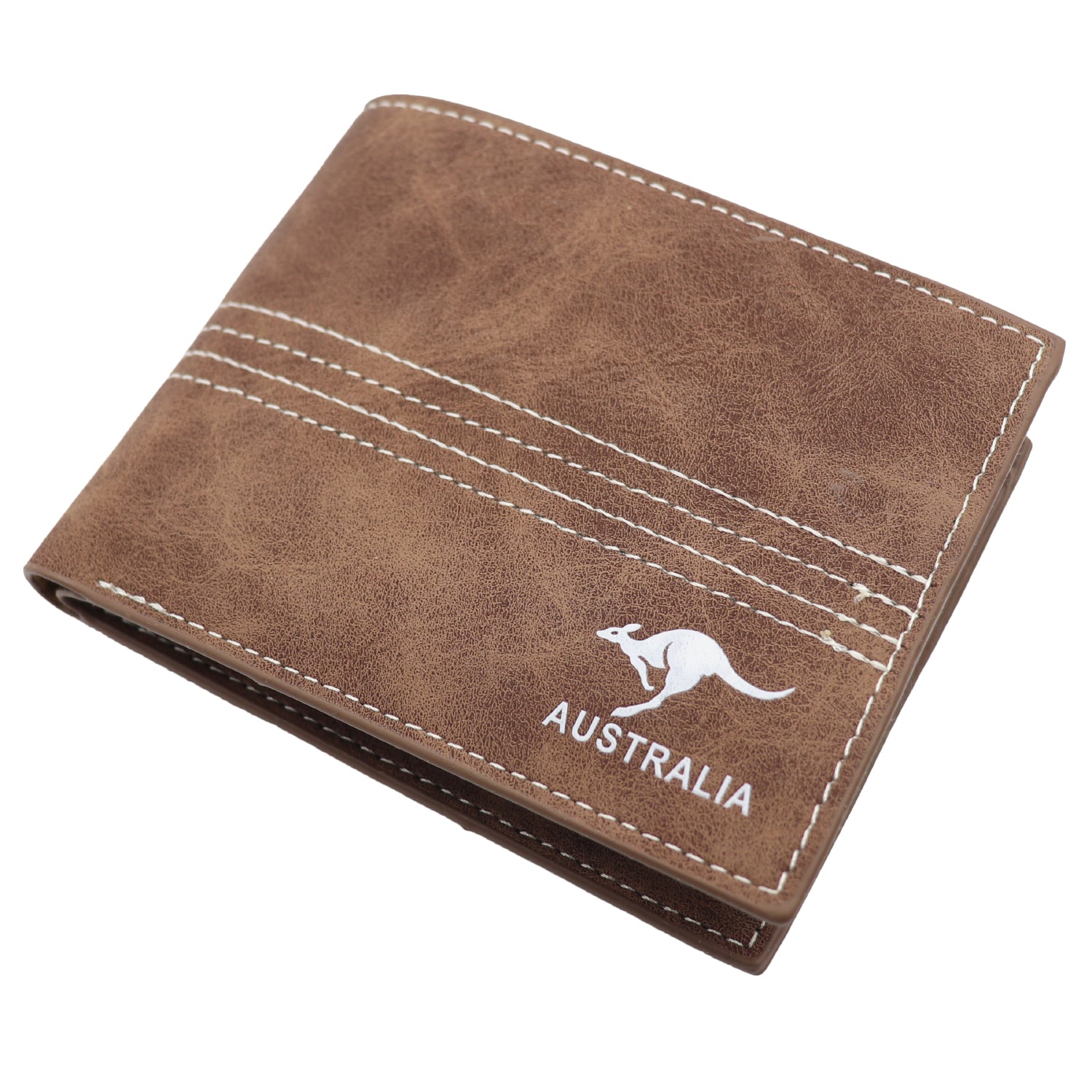 Mens Wallet Australian Kangaroo Leather Bifold Souvenir Gift Coin Card Holder, Rustic Brown Plain V474-662770