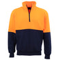 Hi Vis Safety Fleecy Half Zip Pullover Jumper Jacket Sweater Shirts Workwear, Fluro Orange / Navy, M V474-663680