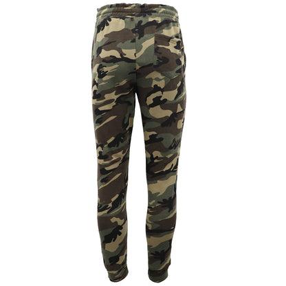 Men's Fleece Track Pants Military Camouflage Tactical Gym Trousers w Cuffed Hem, Green Camo, M V474-665773