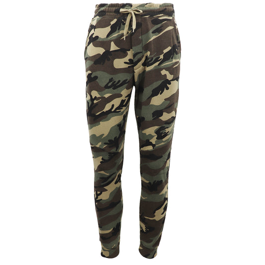 Men's Fleece Track Pants Military Camouflage Tactical Gym Trousers w Cuffed Hem, Green Camo, L V474-665774