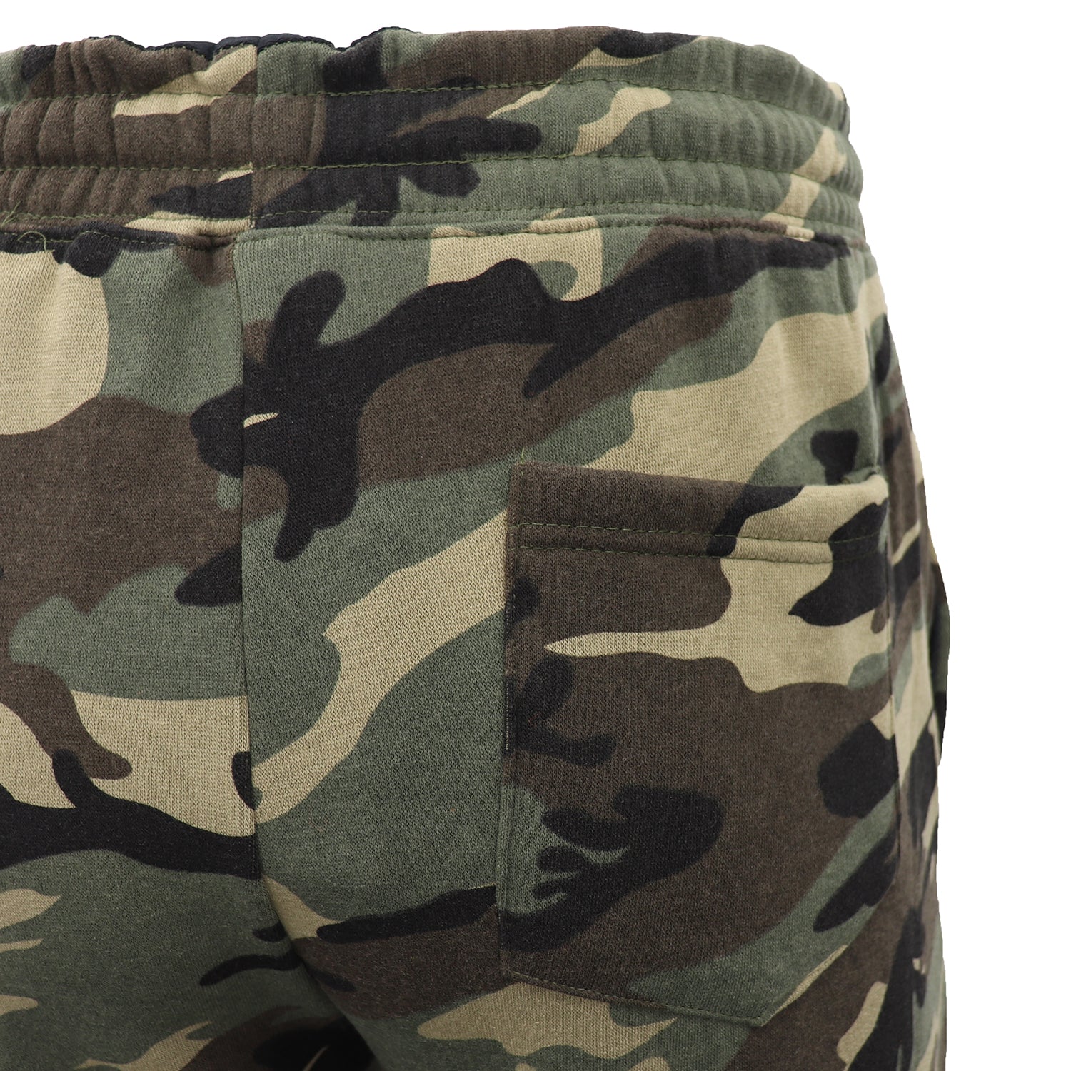 Men's Fleece Track Pants Military Camouflage Tactical Gym Trousers w Cuffed Hem, Green Camo, 2XL